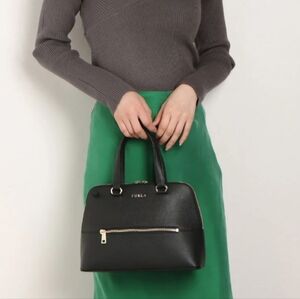 Furla Black Leather Dome Satchel - Classic Women's Handbag